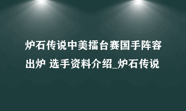 炉石传说中美擂台赛国手阵容出炉 选手资料介绍_炉石传说