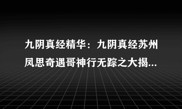 九阴真经精华：九阴真经苏州凤思奇遇哥神行无踪之大揭密 -电脑资料