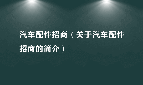汽车配件招商（关于汽车配件招商的简介）
