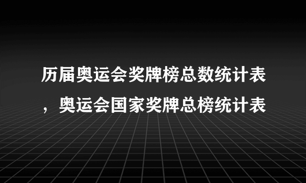 历届奥运会奖牌榜总数统计表，奥运会国家奖牌总榜统计表