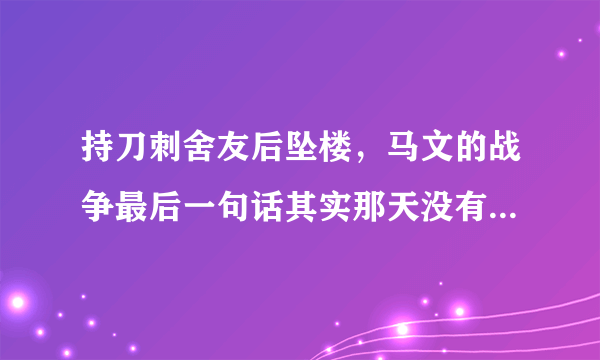 持刀刺舍友后坠楼，马文的战争最后一句话其实那天没有阳光我的眼睛被刺得很痛