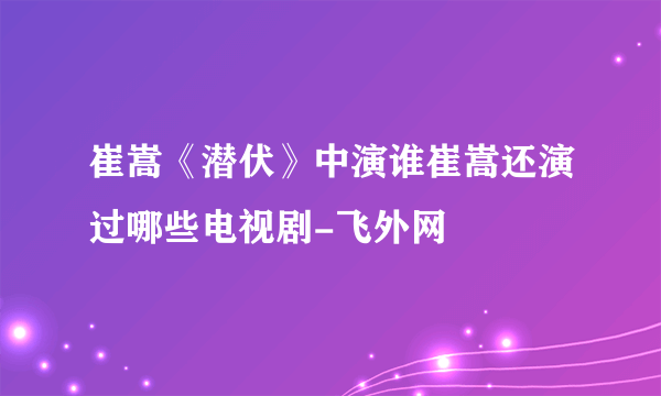 崔嵩《潜伏》中演谁崔嵩还演过哪些电视剧-飞外网