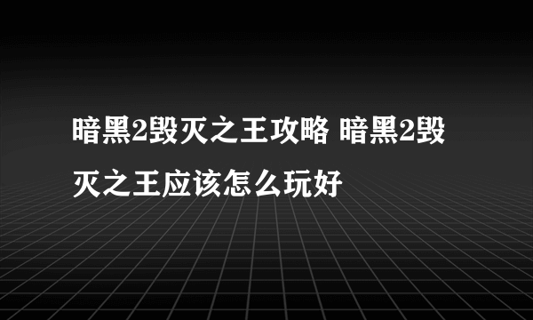 暗黑2毁灭之王攻略 暗黑2毁灭之王应该怎么玩好