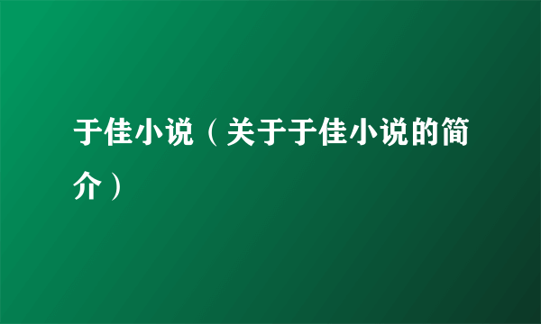 于佳小说（关于于佳小说的简介）