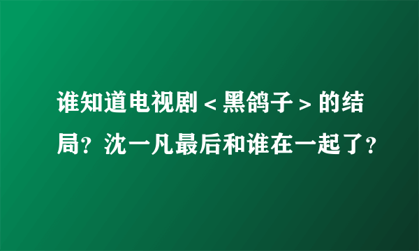谁知道电视剧＜黑鸽子＞的结局？沈一凡最后和谁在一起了？