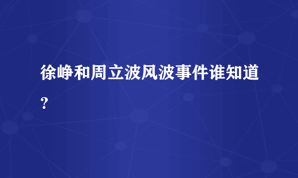 徐峥和周立波风波事件谁知道？