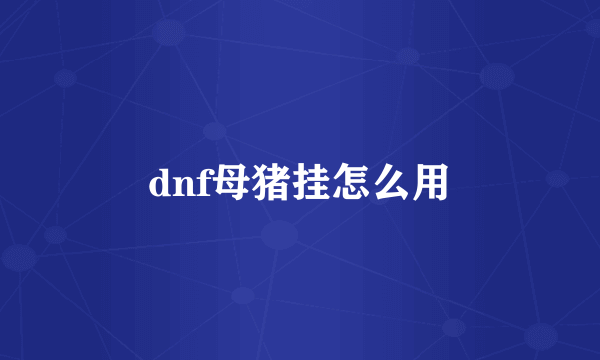 dnf母猪挂怎么用