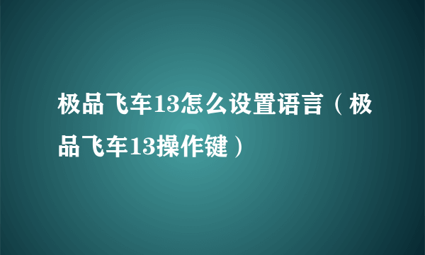极品飞车13怎么设置语言（极品飞车13操作键）