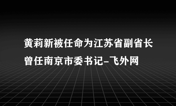 黄莉新被任命为江苏省副省长曾任南京市委书记-飞外网
