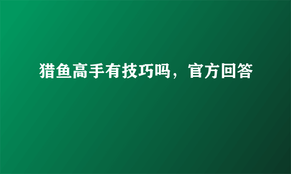 猎鱼高手有技巧吗，官方回答