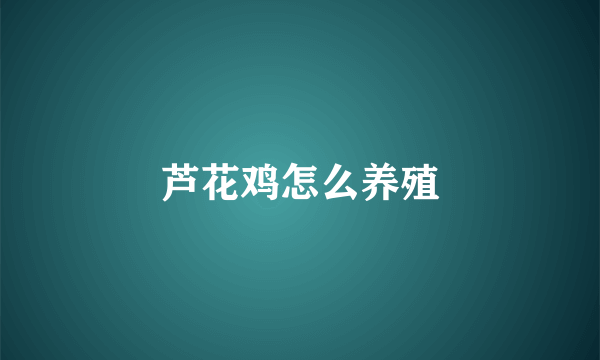 芦花鸡怎么养殖
