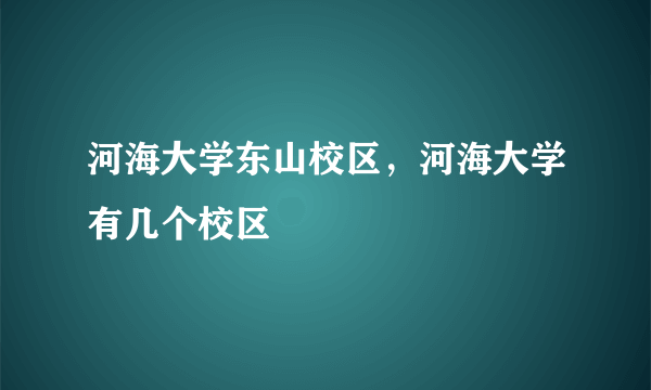 河海大学东山校区，河海大学有几个校区