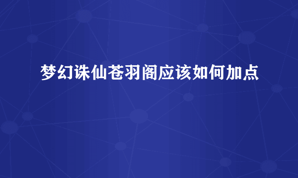 梦幻诛仙苍羽阁应该如何加点
