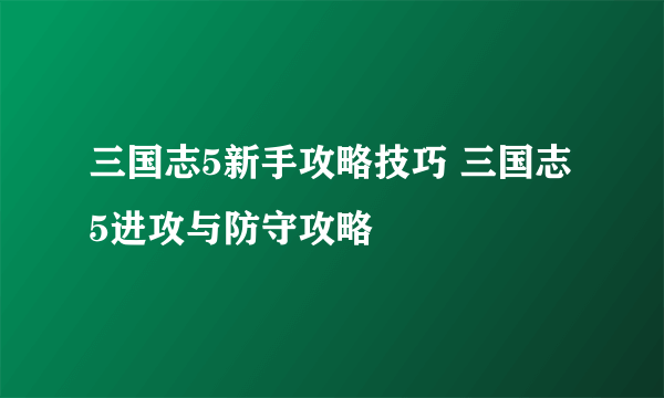 三国志5新手攻略技巧 三国志5进攻与防守攻略