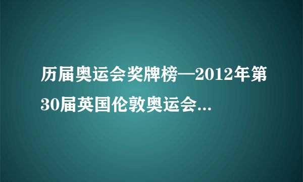 历届奥运会奖牌榜—2012年第30届英国伦敦奥运会奖牌排行榜