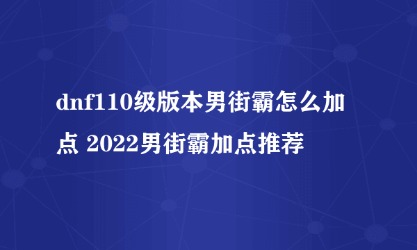 dnf110级版本男街霸怎么加点 2022男街霸加点推荐