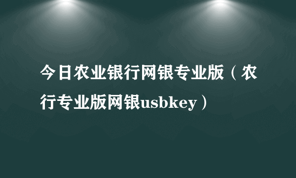 今日农业银行网银专业版（农行专业版网银usbkey）