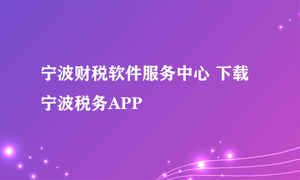 宁波财税软件服务中心 下载宁波税务APP