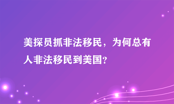 美探员抓非法移民，为何总有人非法移民到美国？