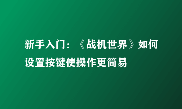 新手入门：《战机世界》如何设置按键使操作更简易