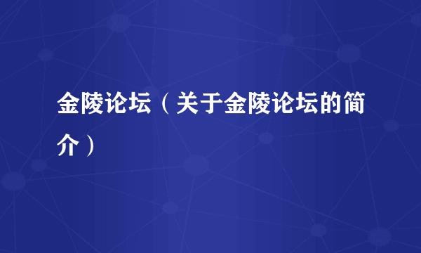 金陵论坛（关于金陵论坛的简介）