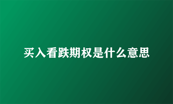 买入看跌期权是什么意思