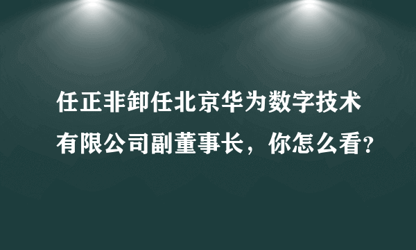 任正非卸任北京华为数字技术有限公司副董事长，你怎么看？