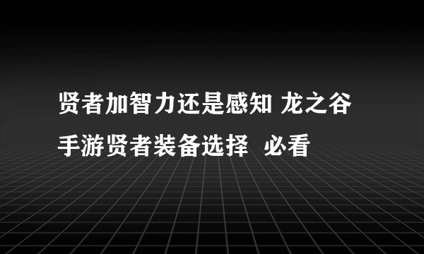 贤者加智力还是感知 龙之谷手游贤者装备选择  必看
