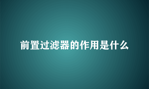 前置过滤器的作用是什么