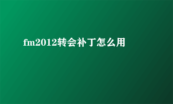 fm2012转会补丁怎么用