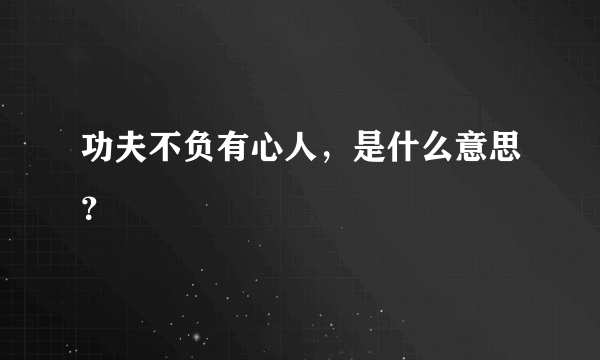 功夫不负有心人，是什么意思？