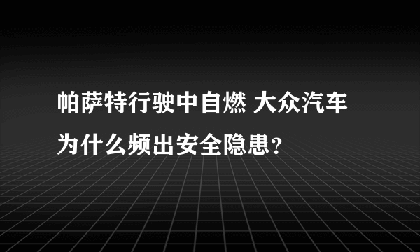 帕萨特行驶中自燃 大众汽车为什么频出安全隐患？
