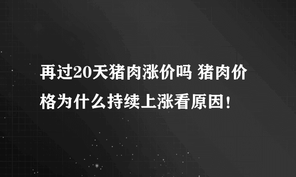 再过20天猪肉涨价吗 猪肉价格为什么持续上涨看原因！
