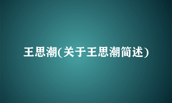 王思潮(关于王思潮简述)