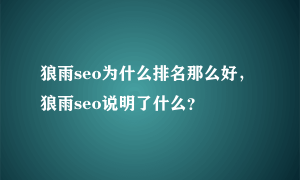 狼雨seo为什么排名那么好，狼雨seo说明了什么？