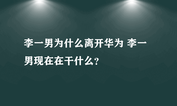李一男为什么离开华为 李一男现在在干什么？