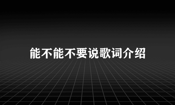 能不能不要说歌词介绍