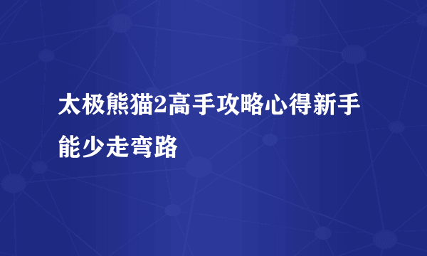 太极熊猫2高手攻略心得新手能少走弯路