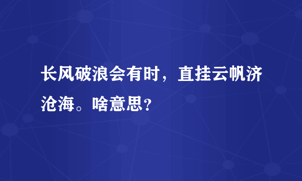 长风破浪会有时，直挂云帆济沧海。啥意思？