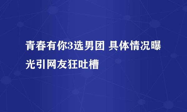 青春有你3选男团 具体情况曝光引网友狂吐槽