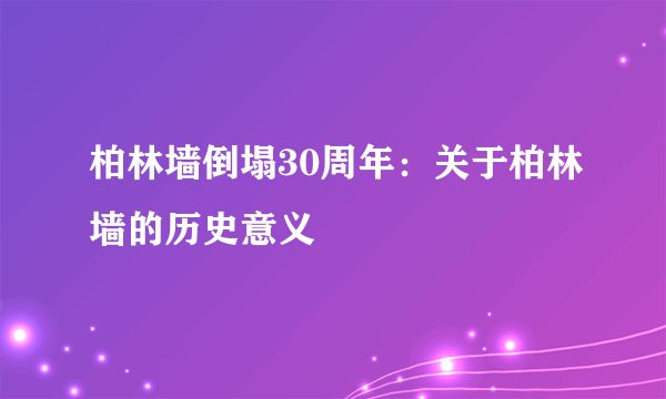柏林墙倒塌30周年：关于柏林墙的历史意义