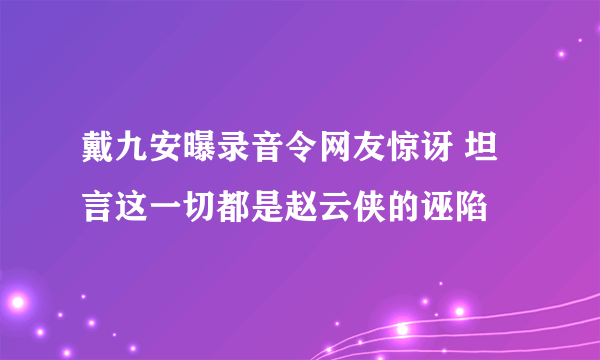 戴九安曝录音令网友惊讶 坦言这一切都是赵云侠的诬陷