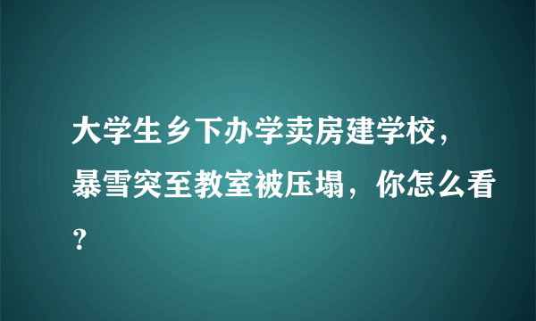大学生乡下办学卖房建学校，暴雪突至教室被压塌，你怎么看？