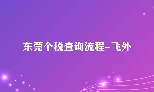 东莞个税查询流程-飞外