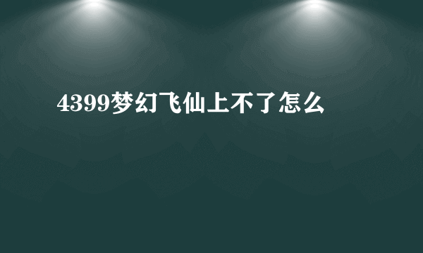 4399梦幻飞仙上不了怎么