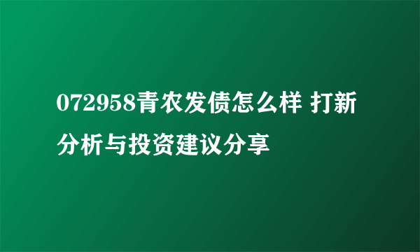 072958青农发债怎么样 打新分析与投资建议分享