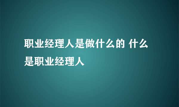 职业经理人是做什么的 什么是职业经理人