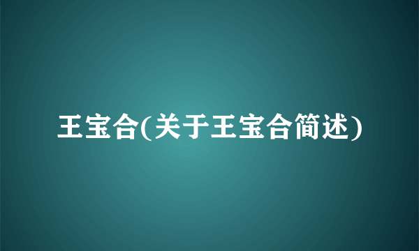王宝合(关于王宝合简述)