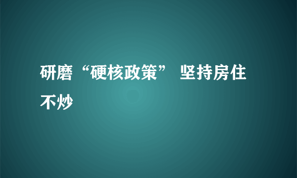 研磨“硬核政策” 坚持房住不炒
