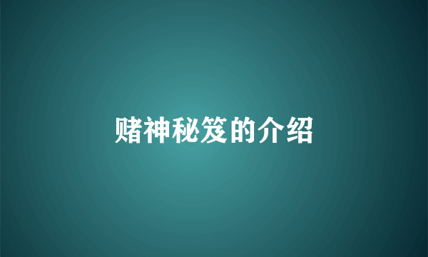 赌神秘笈的介绍
